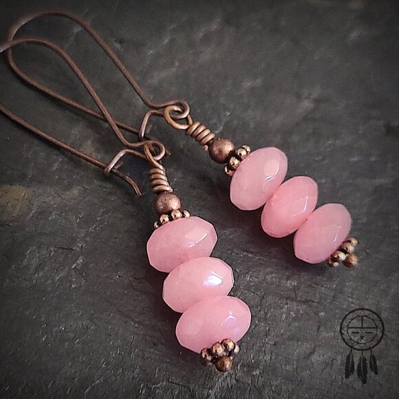 Rose Quartz Earrings with Copper Hooks - Picture 2 of 9